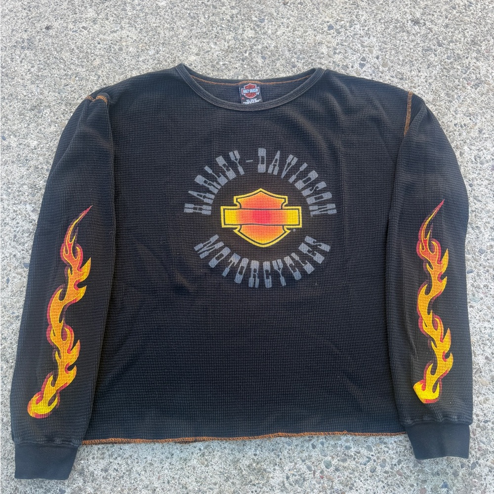 Vintage Harley-Davidson Thermal LongSleeve Flame Sleeves Size XL